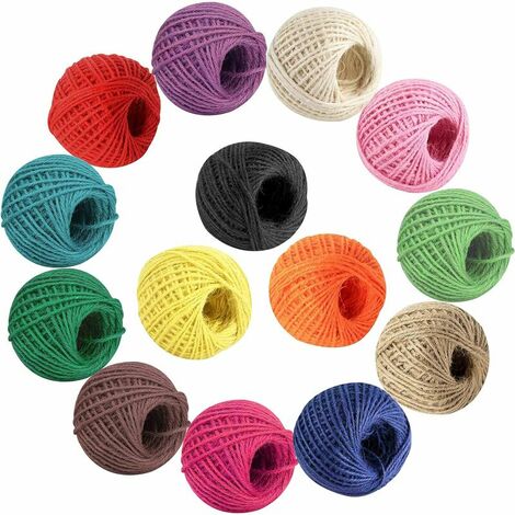 Natürliche bunte Juteschnur, 14 Rollen, 2 mm/3-lagig, DIY-Bastelarbeiten und Schnur für Geschenkverpackungen, Flaschendekorationen, Bildpräsentation und Ornamente –
