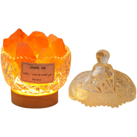 Natürliche Salzlampe – Orangefarbene Glaslampe, 10 cm x 7,5 cm, 750 g, für Yoga, Spa, Meditation, Aromatherapie – Luftreinigung, Entspannung, Dekoration, sanftes Licht
