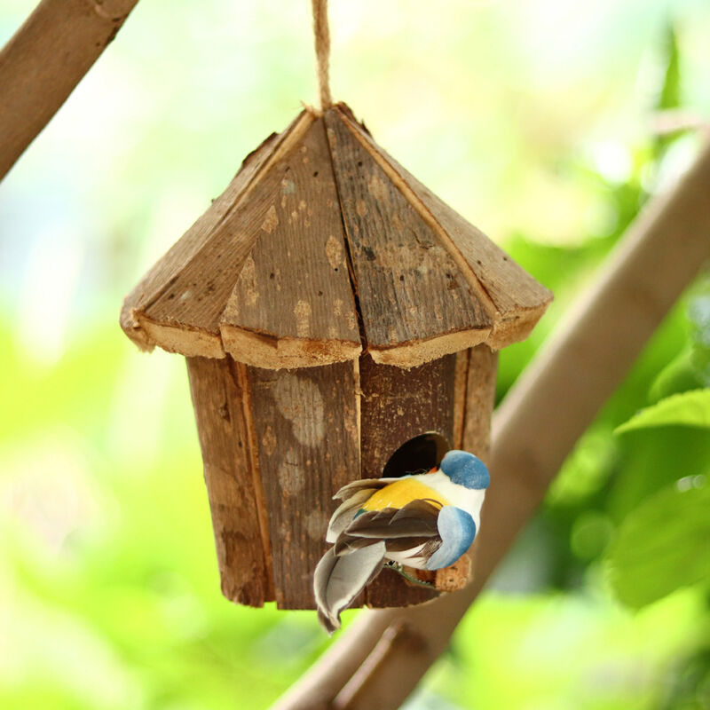 FVO - Natur Dekoratives Vogelhaus zum Aufhängen, Rohholzhaus, Nest, für Balkon, Terrasse, Gartengestaltung
