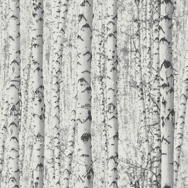 Profhome - Natur Tapete 387191 Heißgeprägte Vliestapete Glatt Mit Waldmotiv Matt Weiß Grau Schwarz 5, 33 M2