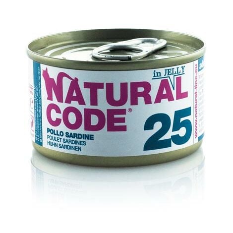 Natural Code Gatto Adulto, in Lattina 85gr 25 Pollo e Sardine in Jelly