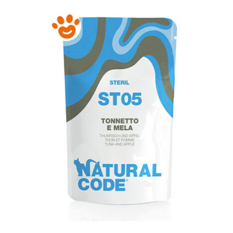 Natural Code ST05 Cat Adult Sterilizzato Tonnetto e Mela  - Natural Code ST05 Cat Adult Sterilizzato Tonnetto e Mela - Bustina Da 70 Gr