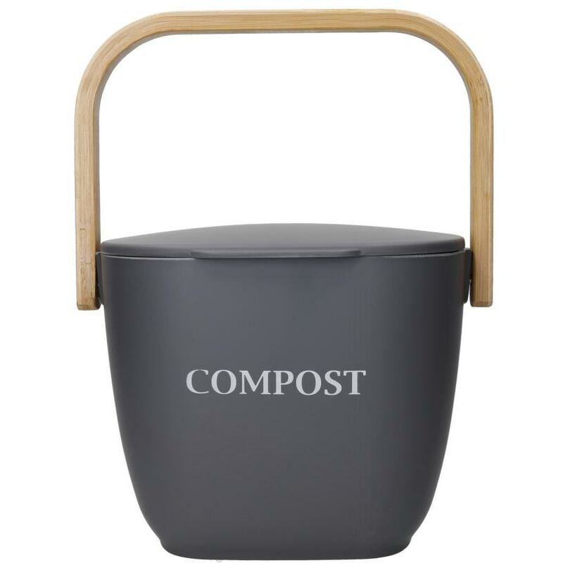 Natural Elements - Bamboo composting bin de kitchen, with removable lid, organiser de home composting and food waste de with handle, 20x17x30 cm, grey