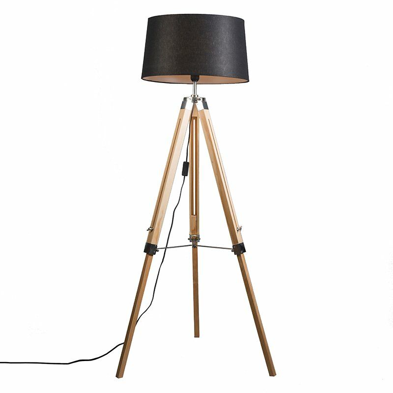 Natural floor lamp with black linen shade 45 cm - Tripod