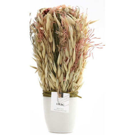 Natural Grass & Dried Flower Bouquets in White Ceramic Pot
