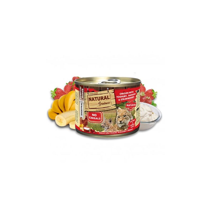 

Pack 6 latas Pollo con Yogur, plátano y fresas Cat (lata) Pack 6 x lata de 200 gr - Natural Greatness