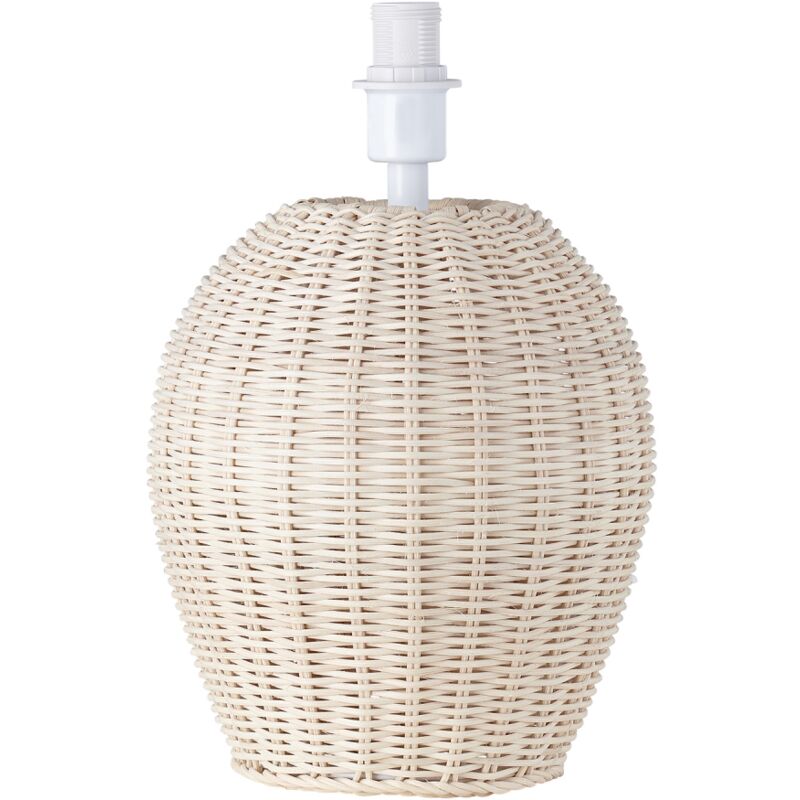 Natural Light Brown Woven Rattan Table Lamp Base with White Cable and Switch by Happy Homewares