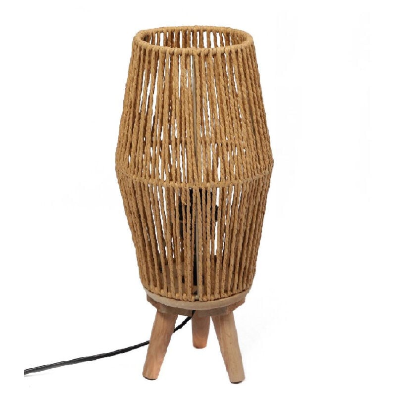 Lampe "Leandra" avec trépied en bois - Beige - D 17 x H 39 cm - Livraison gratuite