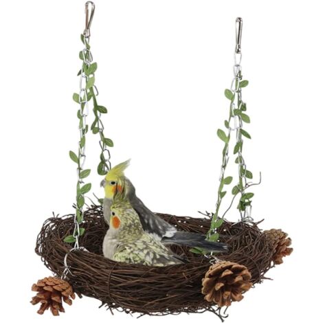 Natural Rattan Nest Small Medium Large Bird Swing for Parrot Parakeet Cockatiel Conure Cockatoo Macaw Amazon African Grey Lovebird Finch Canary Budgie Cage Perch Toy (Large)