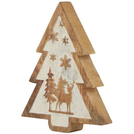 Natural Snow Scene Tree Decoration - Wood - L4 x W15 x H20 cm - Brown