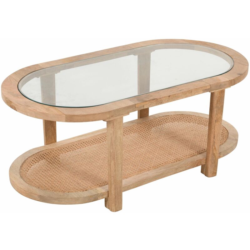 Natural Solid Mango Wood Coffee Table With Glass Top