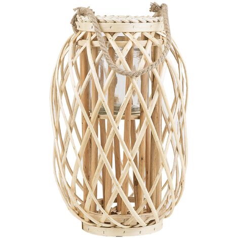 Natural Willow Candle Holder Lantern Rope Handle Light Wood Tall Mauritius - Light Wood
