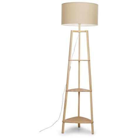 Natural Wood Shelving Unit Floor Lamp Light Large Shade - No Bulb - Beige
