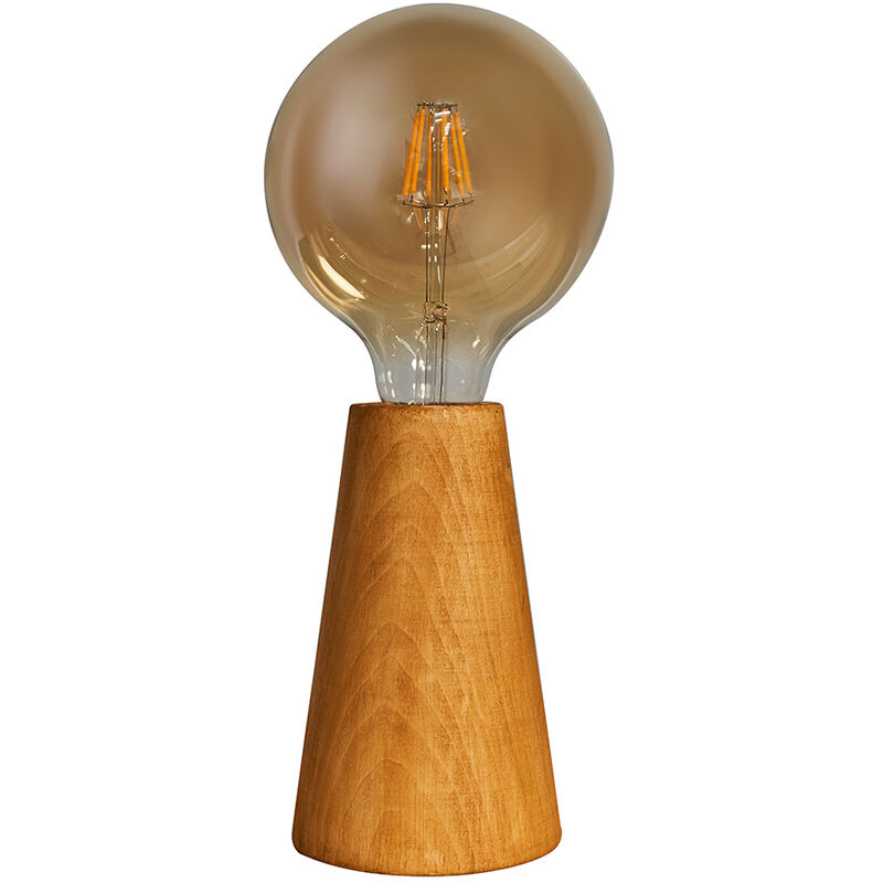 Natural Wooden Cone Shape Table Lamp - Add LED Bulbs