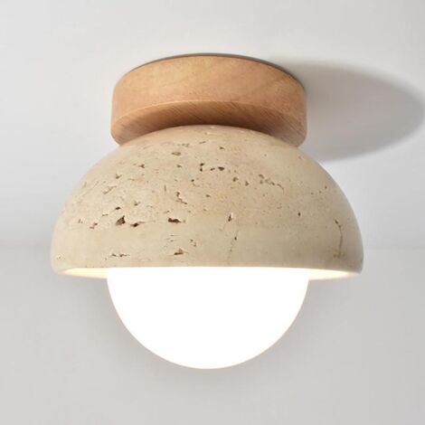 Natural yellow travertine pendant light, Nordic style, creative G9 lampshade, vintage wood lamp for bedroom and kitchen