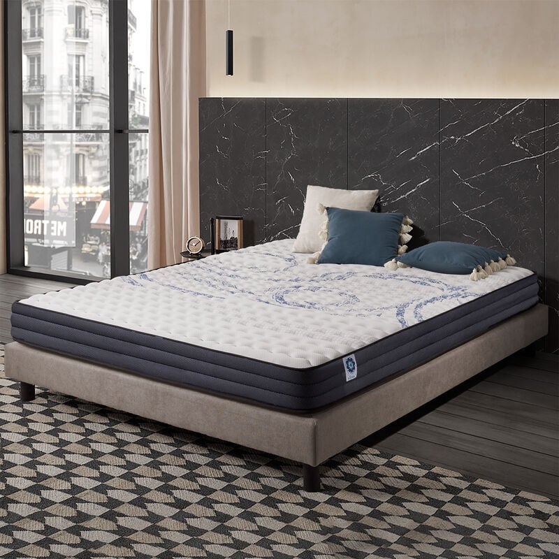 Naturalex - Matelas Perfect Sleep - 140x190 cm - Mousse mémoire de forme hr, Blue Latex, Hypoallergénique - Équilibré - 7 zones de confort - Face