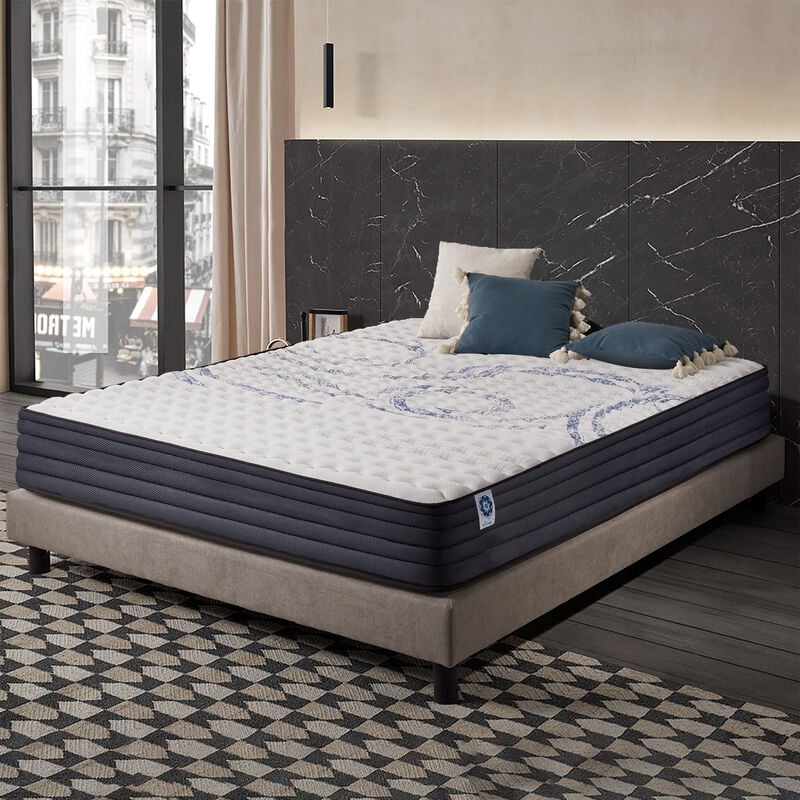 Naturalex - Matelas Perfect Sleep - 135x190 cm - Mousse mémoire de forme hr, Blue Latex, Hypoallergénique - Ferme - 7 zones de confort - Face
