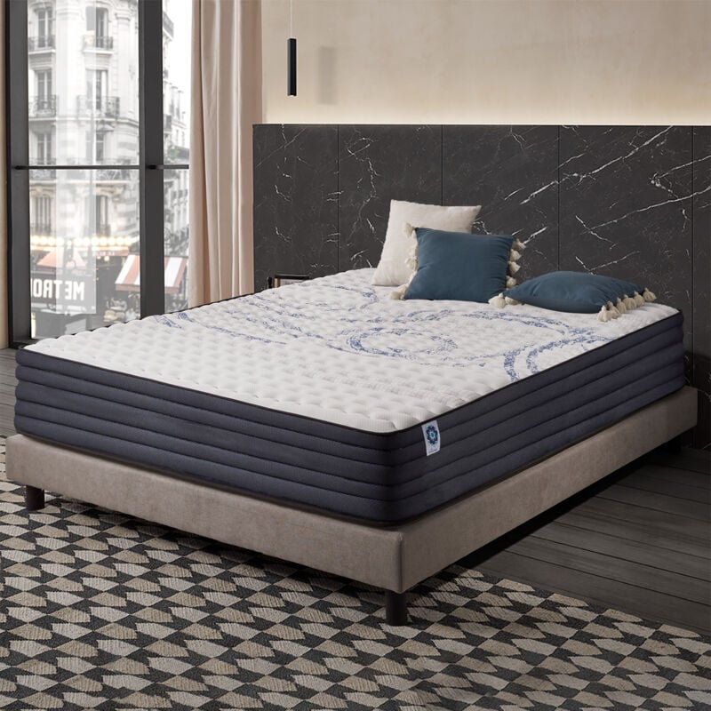 Naturalex - Matelas Perfect Sleep - 140x190 cm - Mousse mémoire de forme hr, Blue Latex, Hypoallergénique - Très ferme - 7 zones de confort - Face