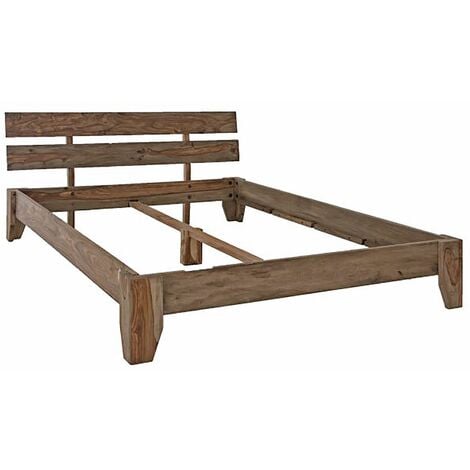 MASSIVMOEBEL24 NATURE GREY 212 Letto matrimoniale in legno di sheesham - oliato / grigio 180x200