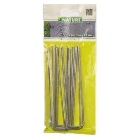 Nature – Lot de 10 agrafes métal galvanisé H 14 x 3 cm – Fixation solide pour paillage, films et géotextiles – Application facile