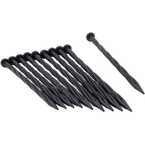 Nature – Lot de 10 ancres clou torsadé pour bordure à gazon – Polypropylène noir – 20cm x 8mm – Fixation durable en sol - 20cmx8mm
