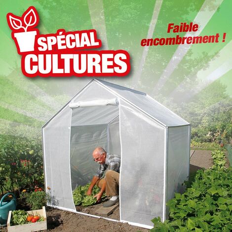 Nature – Serre tunnel en aluminium H127/190 x L192 x l210 cm – Film polyéthylène armé 190 g/m² anti-UV – Cadre au sol avec fermeture zippée