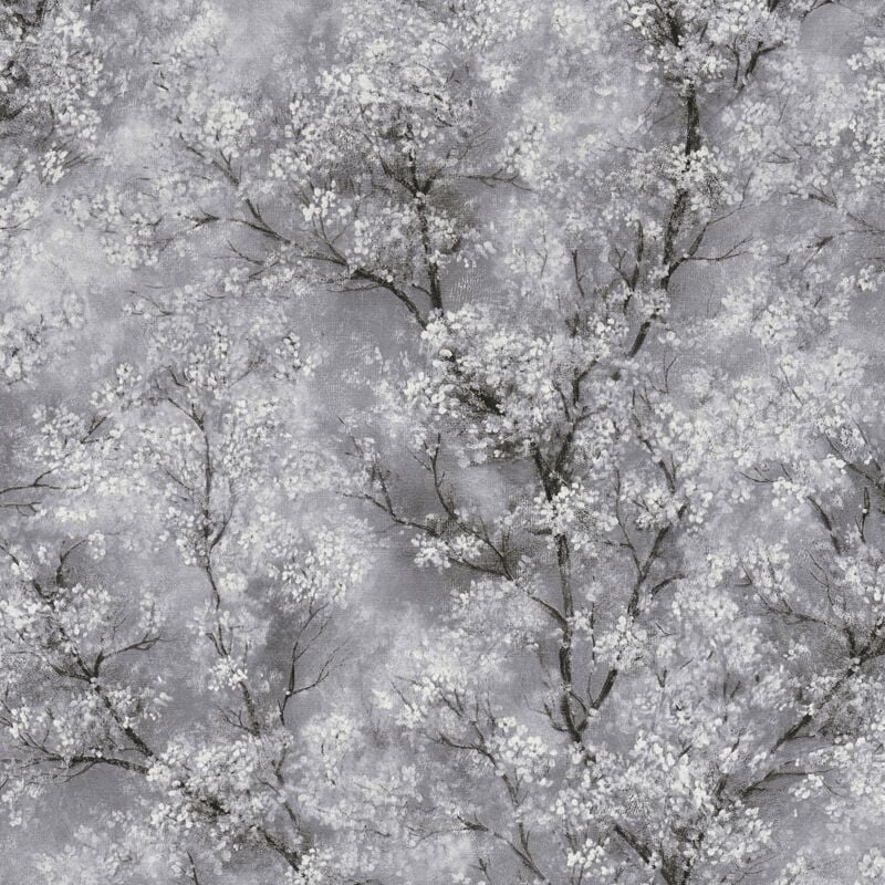 Flowers wallcovering wall Profhome 374201 non-woven wallpaper smooth aquarelle style glittering grey black white 5.33 m2 (57 ft2) - grey