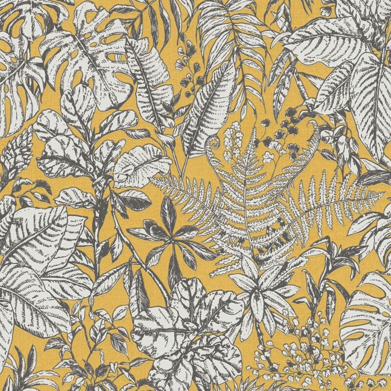 Nature wallpaper wall Profhome 375203 non-woven wallpaper slightly textured retro style matt yellow white grey 5.33 m2 (57 ft2) - yellow