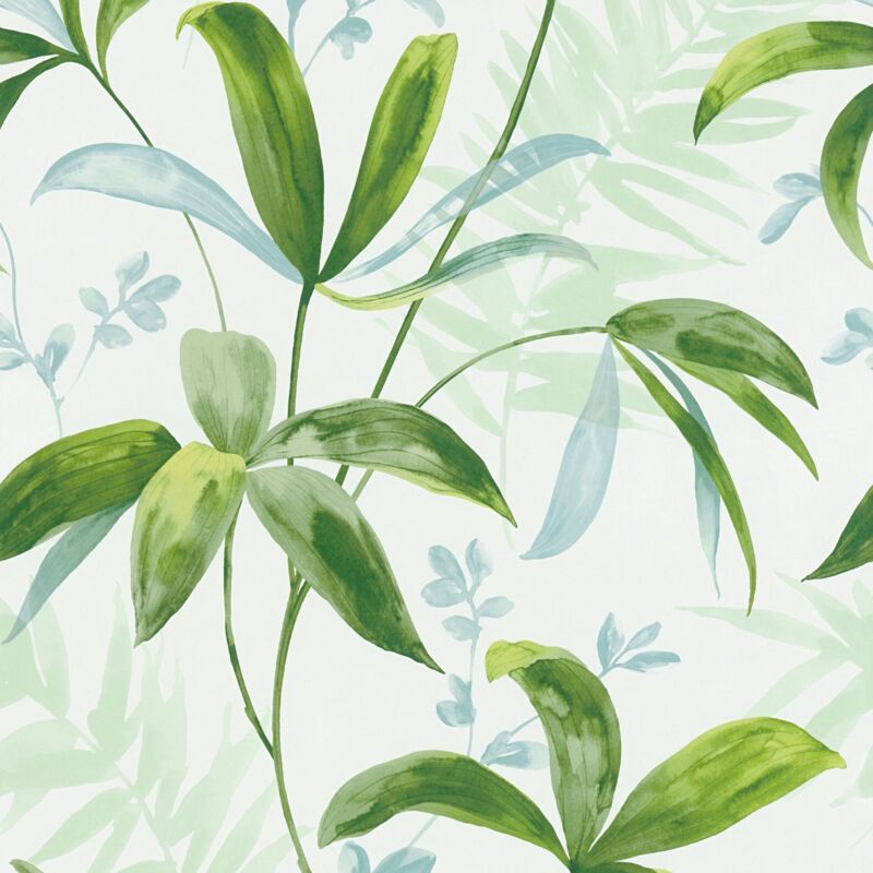 Profhome - Nature wallpaper wall 377041 non-woven wallpaper smooth with floral ornaments matt green white 5.33 m2 (57 ft2) - green