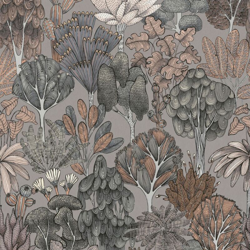 Nature wallpaper wall Profhome 377574 non-woven wallpaper smooth with floral ornaments matt grey beige orange black 5.33 m2 (57 ft2) - grey