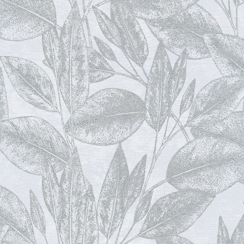 Nature wallpaper wall Profhome 378362 non-woven wallpaper smooth with nature-inspired pattern shiny silver white 5.33 m2 (57 ft2) - silver