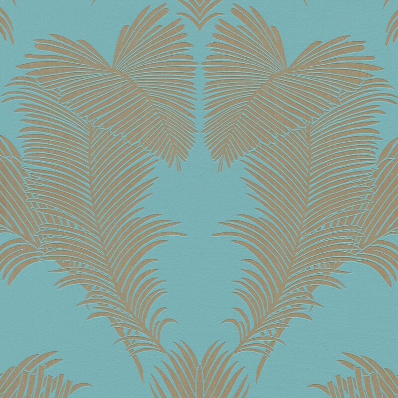 Profhome - Nature wallpaper wall 379594 non-woven wallpaper textured with graphical pattern shiny turquoise gold blue 5.33 m2 (57 ft2)