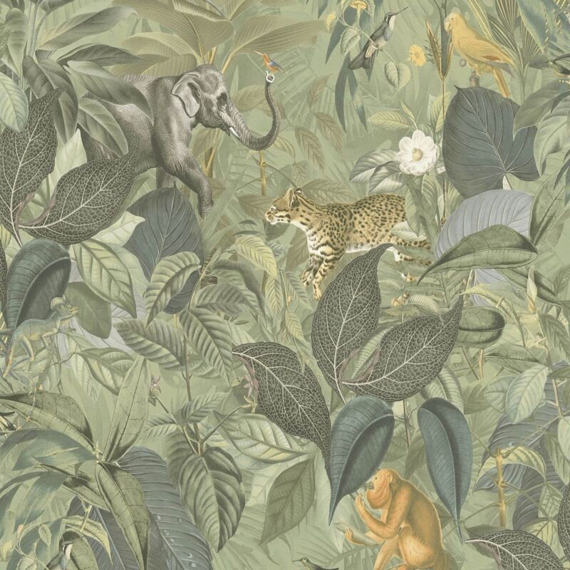 Nature wallpaper wall Profhome 387243 hot embossed non-woven wallpaper smooth with animal pattern matt green grey pale green pastel green 5.33 m2 (57