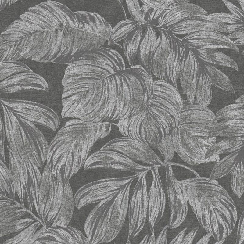 Profhome - Nature Wallpaper Wall 393404 Non-woven Wallpaper Slightly Textured With Floral Ornaments And Metallic Highlights Anthracite Grey Silver