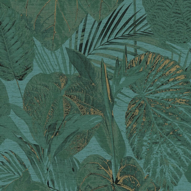 Nature Wallpaper Wall Profhome 393553 Hot Embossed Non-woven Wallpaper Slightly Textured With Floral Ornaments And Metallic Highlights Green Teal Gold
