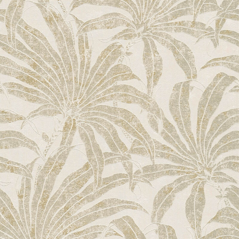 Profhome - Nature Wallpaper Wall 395015 Non-woven Wallpaper Textured With Jungle Elements And Metallic Highlights Beige Gold Silver 5.33 M2