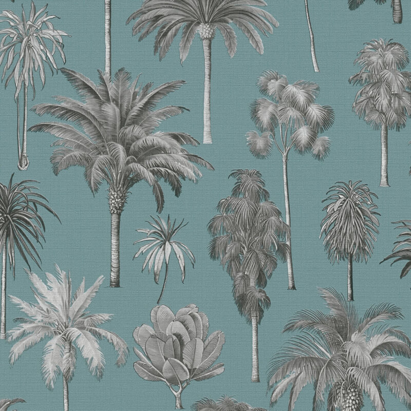 Nature Wallpaper Wall Profhome 791714 Hot Embossed Non-woven Wallpaper Slightly Textured With Palm Trees Matt Blue Pastel Turquoise Teal Grey 5, 33 M2
