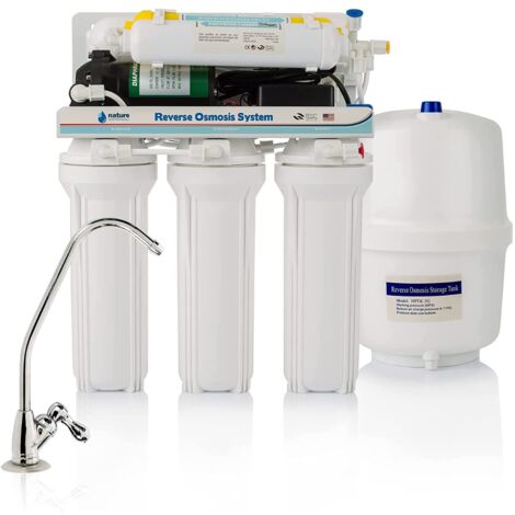 NATURE WATER PROFESSIONALS - Attrezzatura per osmosi inversa - Kit per osmosi a 6 stadi - capacità 5 Litri - Include Membrana 50 GPD, Serbatoio Acqua, Pompa e filtri.