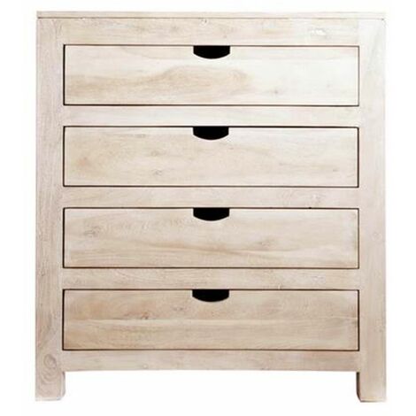 NATURE WHITE 85 Cassettiera in legno di acacia - patinato / white stone 85x42x95 - beige