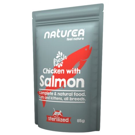 Naturea  Comida húmeda para gatos  Sobre de 85 g - Esterilizada  Pollo con salmón 85 g