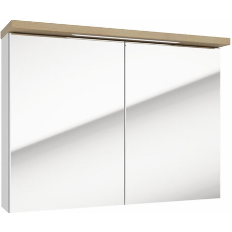 Armoire Salle De Bain Avec Miroir éclairage LED - 80x19x60 Cm, 3 étagères Réglables, Support Sèche-cheveux - Style Campagne - 8