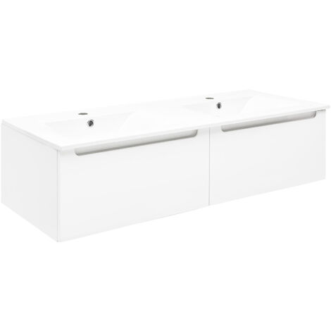 Naturel Badezimmerset 2 x 60 cm Schublade + 120 cm Doppelwaschbecken (STILLAD2K06007U1)