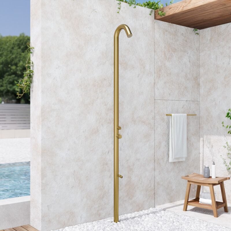 Douche extérieure de jardin et piscine, en inox 316, eau chaude et froide, brushed gold ( lfg) - Naturel