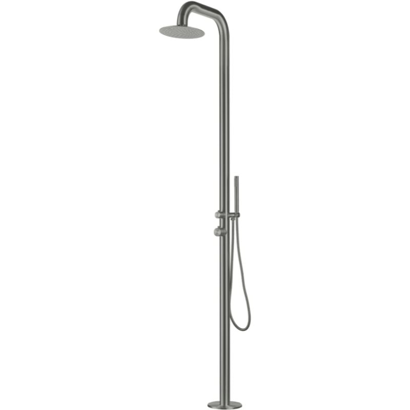 Douche extérieure en inox 316, eau chaude & froide, grande tête de douche, douchette à main, gun metal ( 3HGM) - Naturel