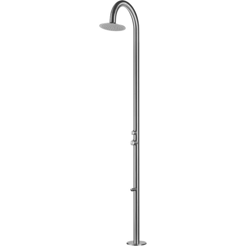 Douche extérieure de jardin en inox 316, eau chaude & froide, grande tête de douche, douchette pieds, acier brossé ( 3F) - Naturel