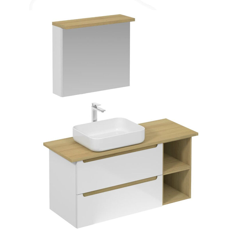 Naturel - Ensemble de salle de bain avec lavabo comprenant mitigeur de lavabo, bec et siphon Stilla blanc brillant (KSETSTILLA001)