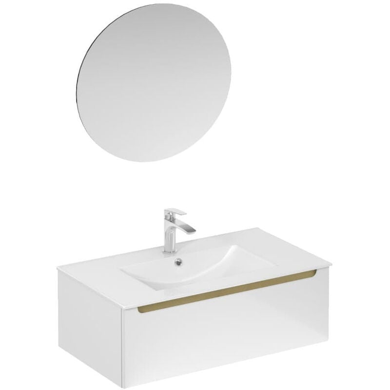 Naturel Ensemble de salle de bain avec lavabo comprenant mitigeur de lavabo, bec et siphon Naturel Stilla blanc brillant (KSETSTILLA027)