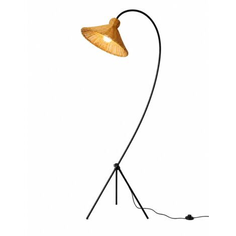 Naturel lampadaire avec abat-jour en rotin 188cm, boho lampadaire avec interrupteur au pied et 3 couleurs de lumière