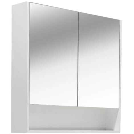 Naturel Lucca Armoire de toilette assemblée 80x75 cm, stratifié, 4 étagères, miroir blanc (LUCCA80CABW)