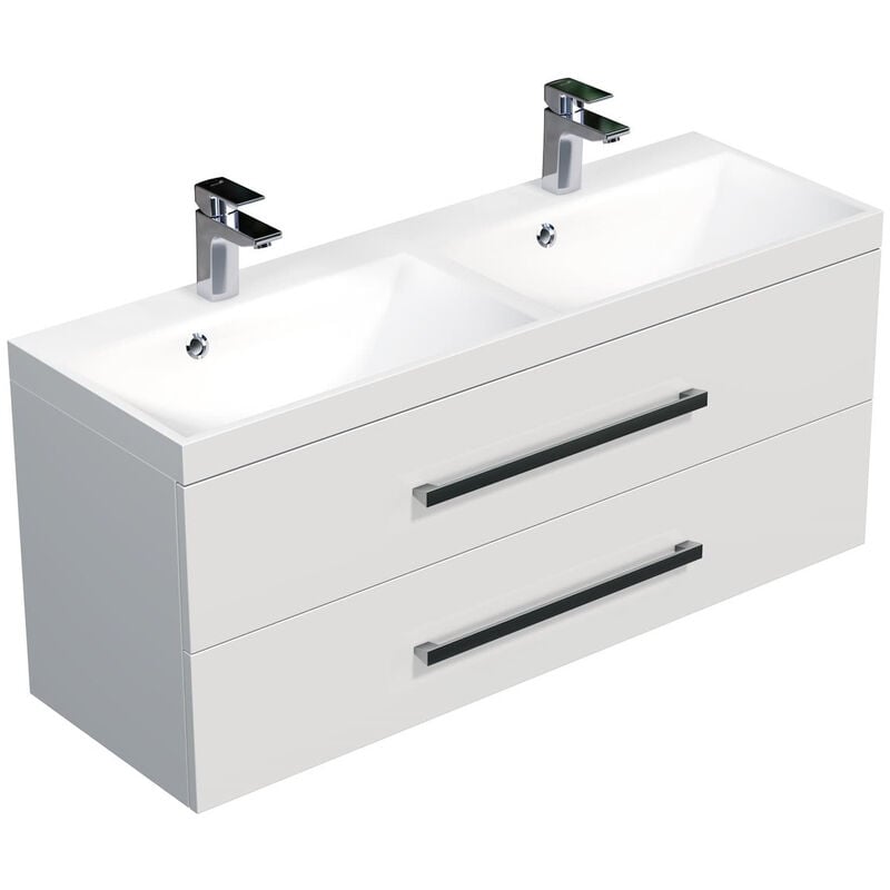Naturel - Meuble de salle de bain avec double vasque Cube Way 120x40 cm blanc brillant (CUBE2120ZBL)